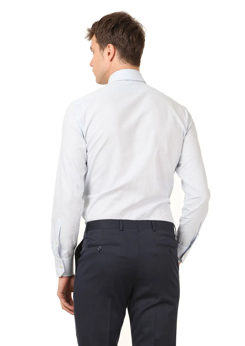 Mavi Baskılı Regular Fit Dokuma Klasik %100 Pamuk Gömlek - 4