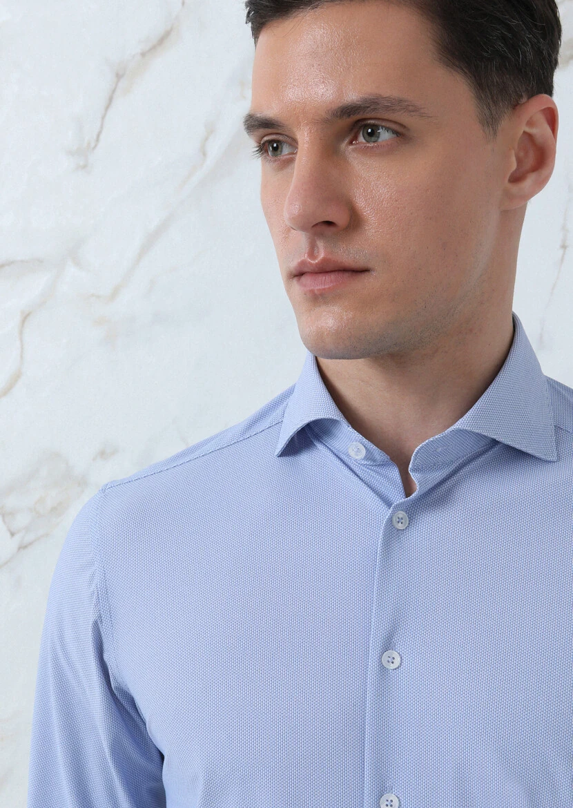 Mavi Baskılı Regular Fit Dokuma Klasik Gömlek - 1