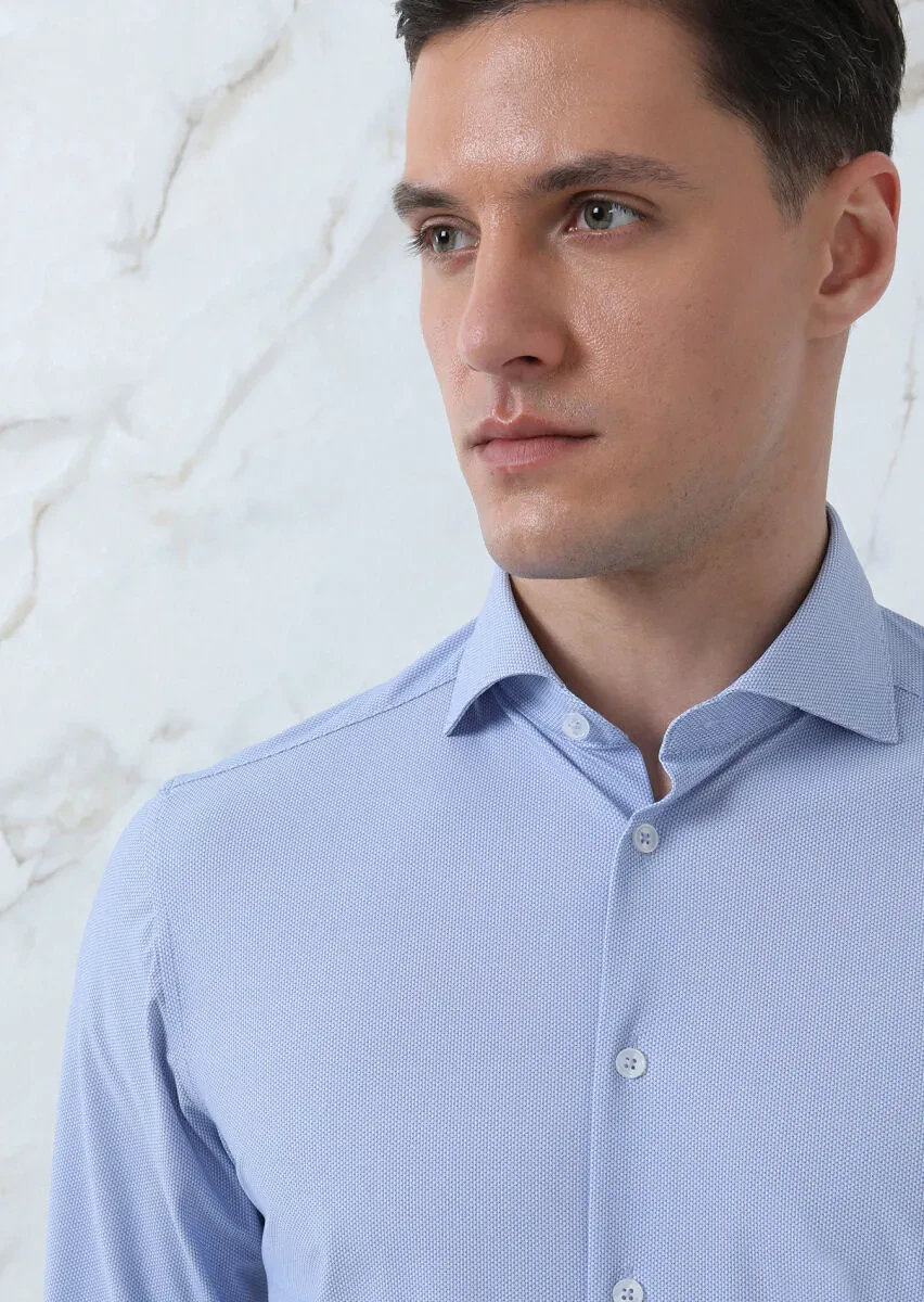 Mavi Baskılı Regular Fit Dokuma Klasik Gömlek - 1