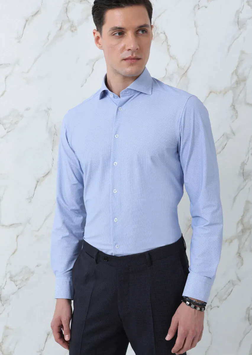 Mavi Baskılı Regular Fit Dokuma Klasik Gömlek - 2