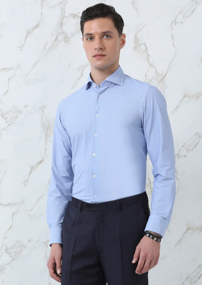 Mavi Baskılı Regular Fit Dokuma Klasik Gömlek - 3