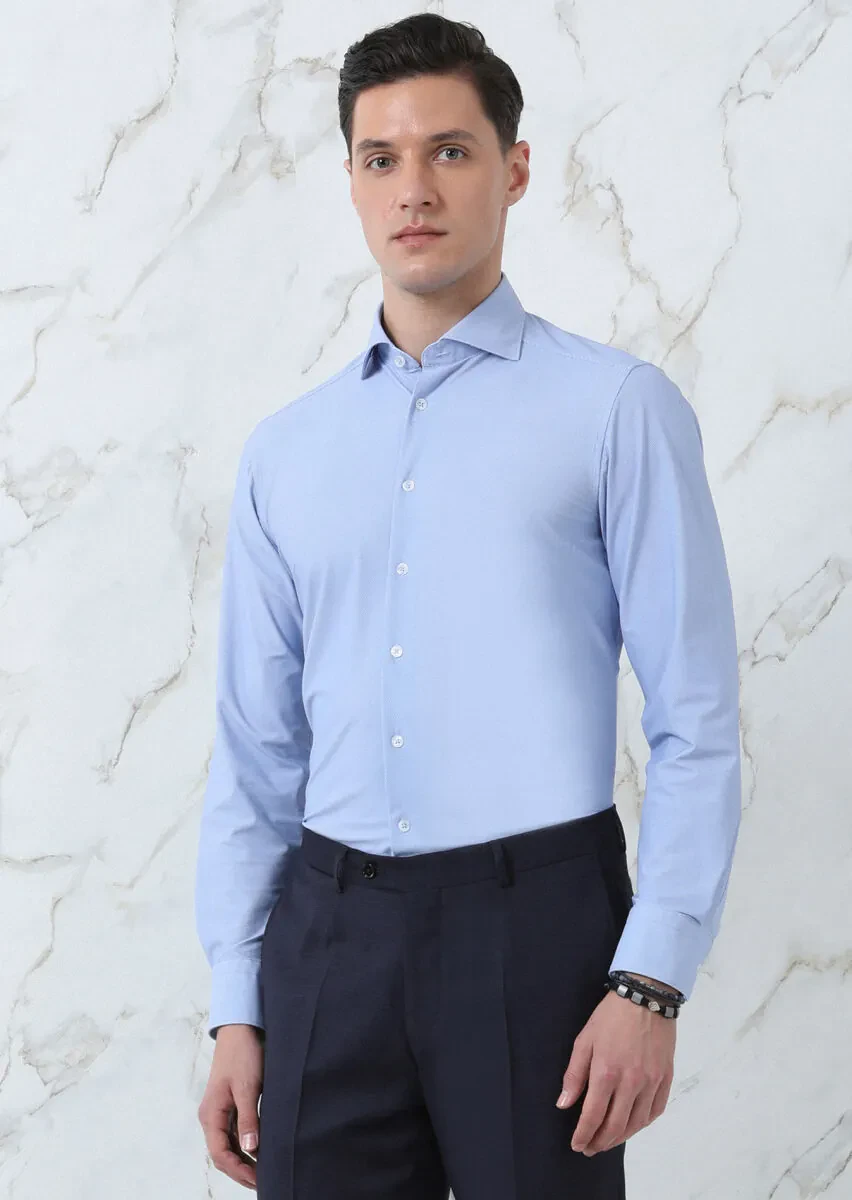 Mavi Baskılı Regular Fit Dokuma Klasik Gömlek - 3
