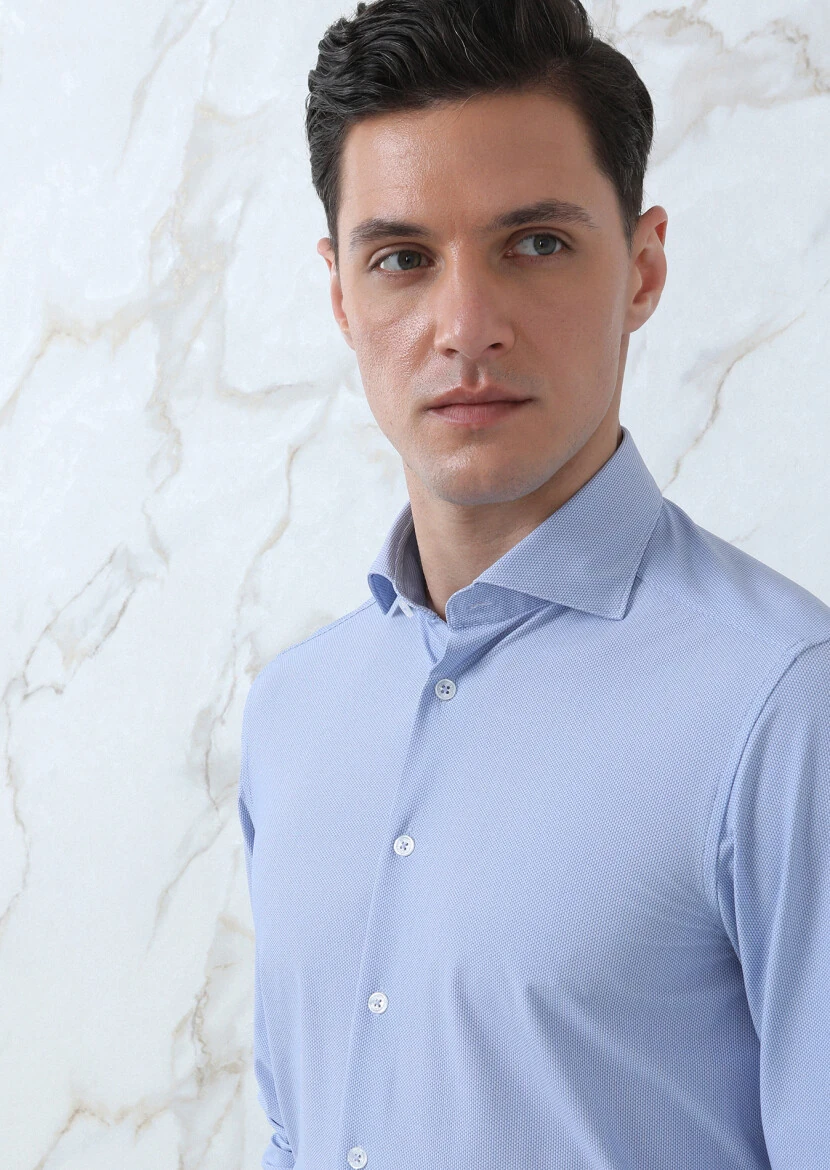 Mavi Baskılı Regular Fit Dokuma Klasik Gömlek - 4