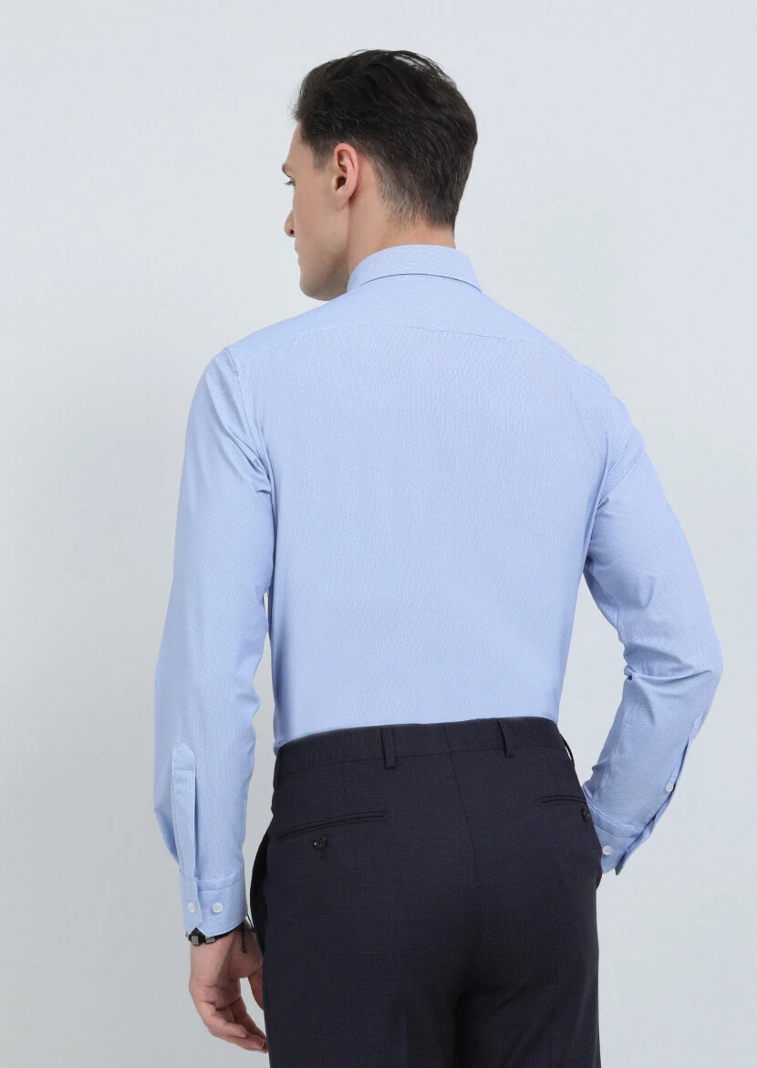 Mavi Baskılı Regular Fit Dokuma Klasik Gömlek - 5