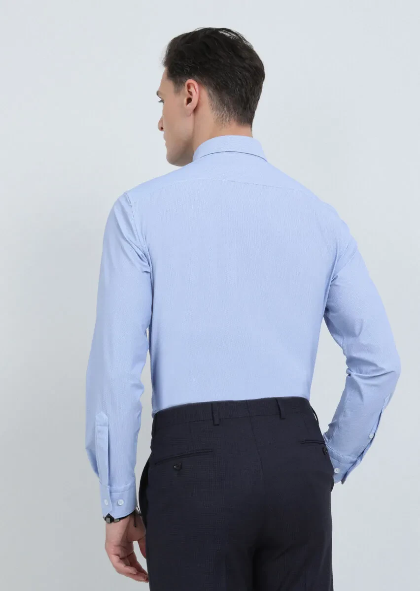 Mavi Baskılı Regular Fit Dokuma Klasik Gömlek - 5