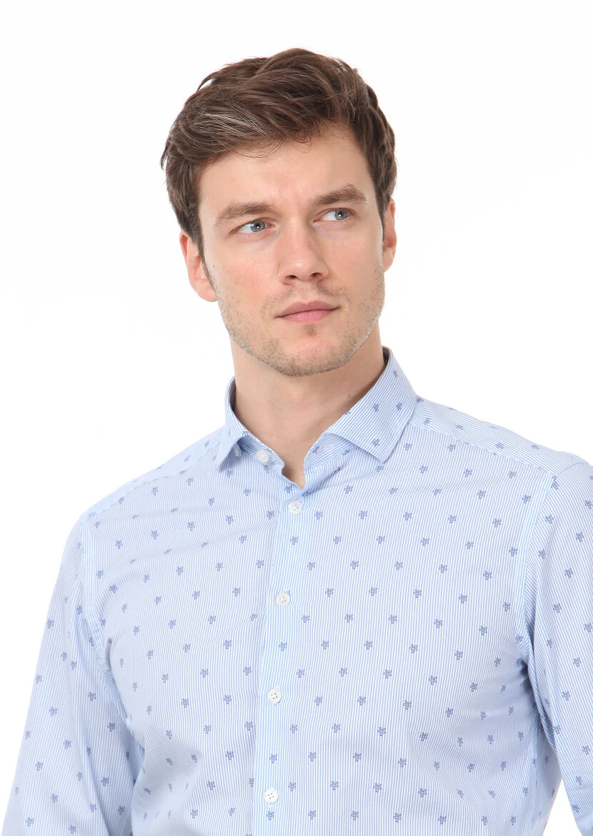 Mavi Baskılı Slim Fit Dokuma Casual %100 Pamuk Gömlek - 2