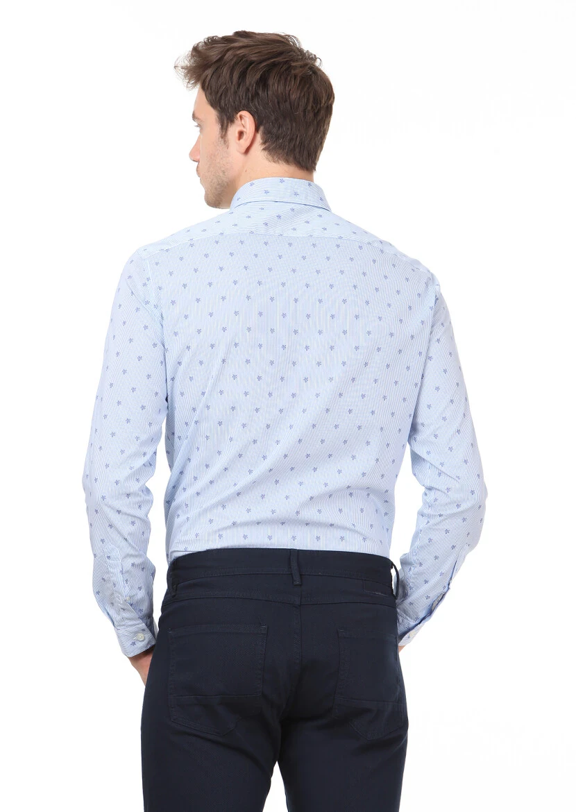 Mavi Baskılı Slim Fit Dokuma Casual %100 Pamuk Gömlek - 4