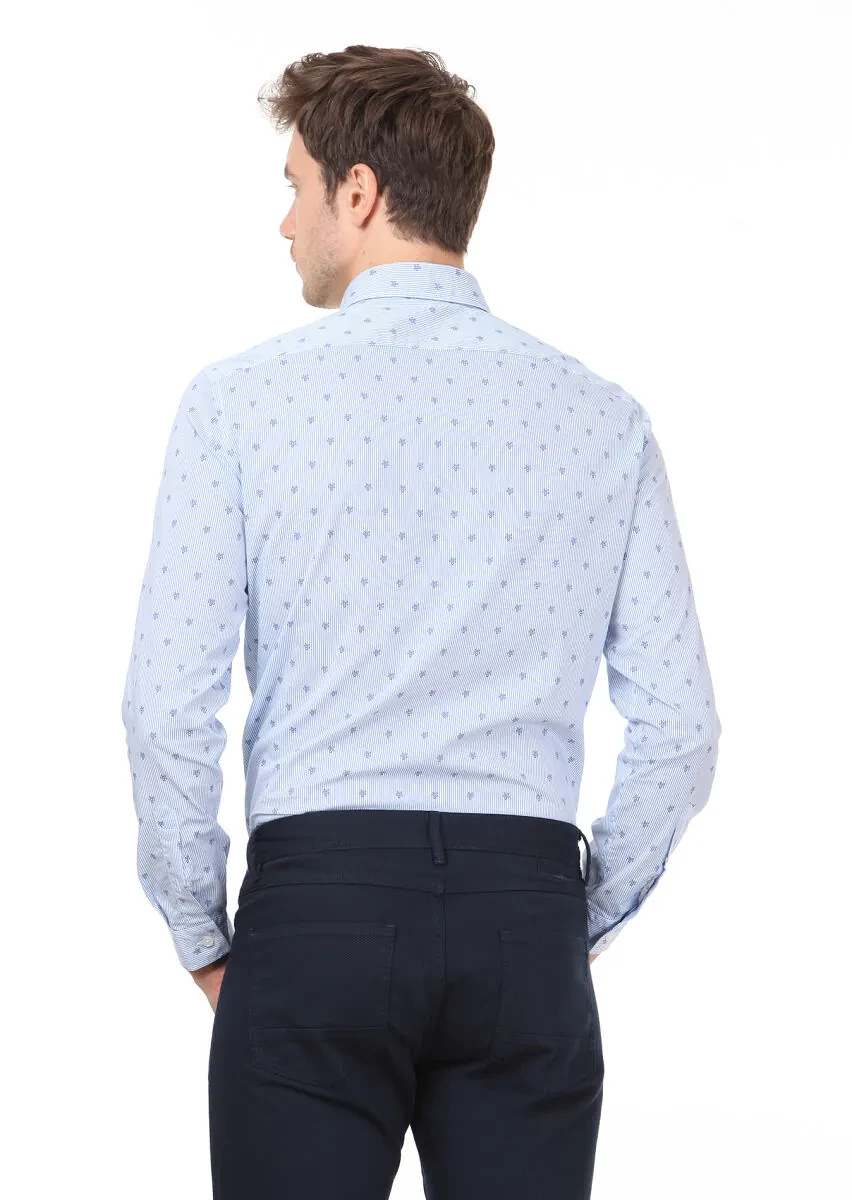 Mavi Baskılı Slim Fit Dokuma Casual %100 Pamuk Gömlek - 4