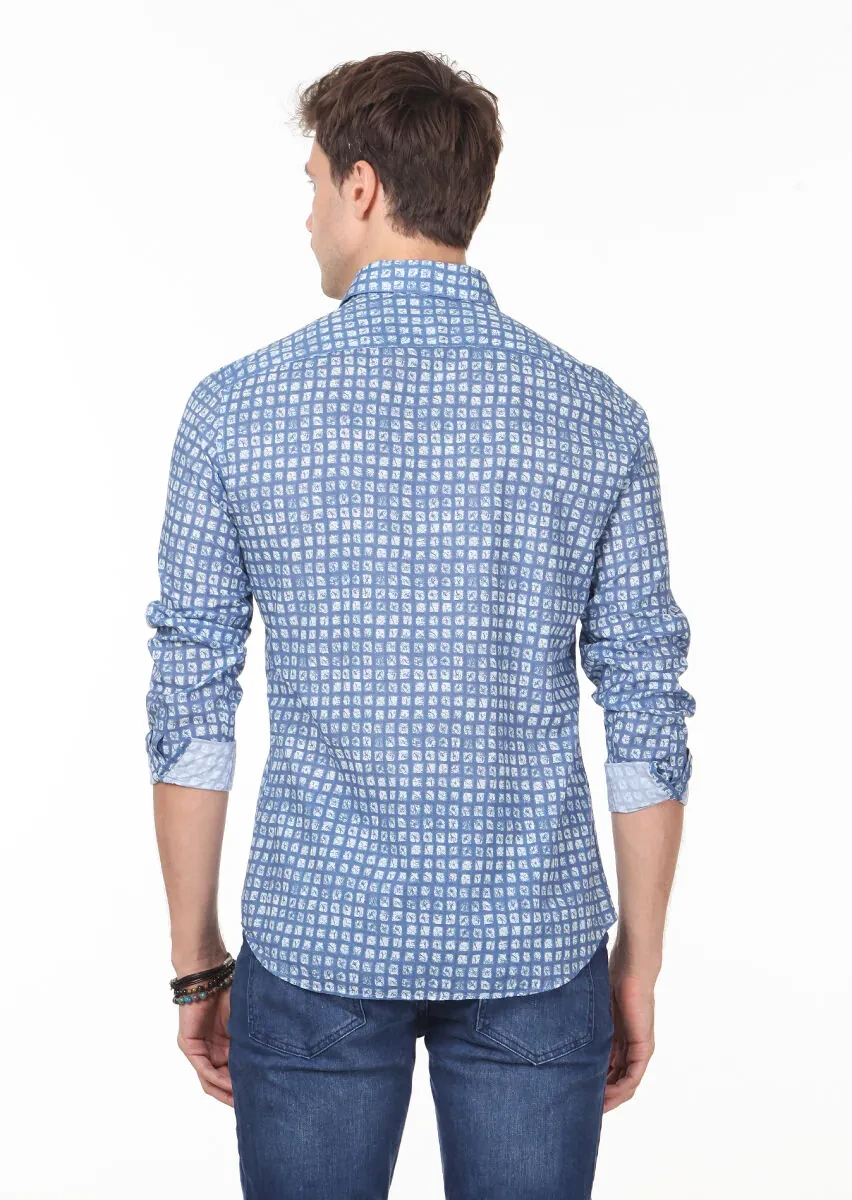 Mavi Baskılı Slim Fit Dokuma Casual %100 Pamuk Gömlek - 4