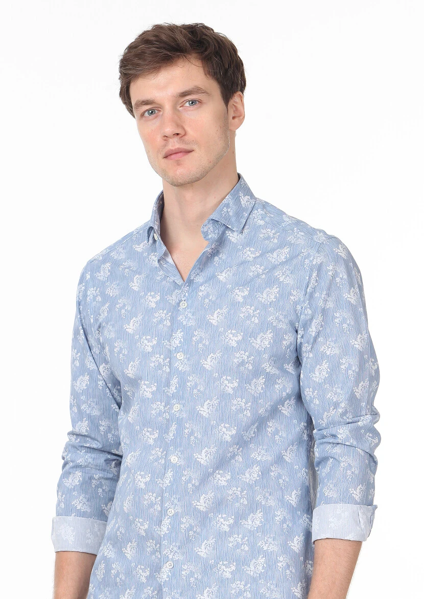 Mavi Baskılı Slim Fit Dokuma Casual %100 Pamuk Gömlek - 2