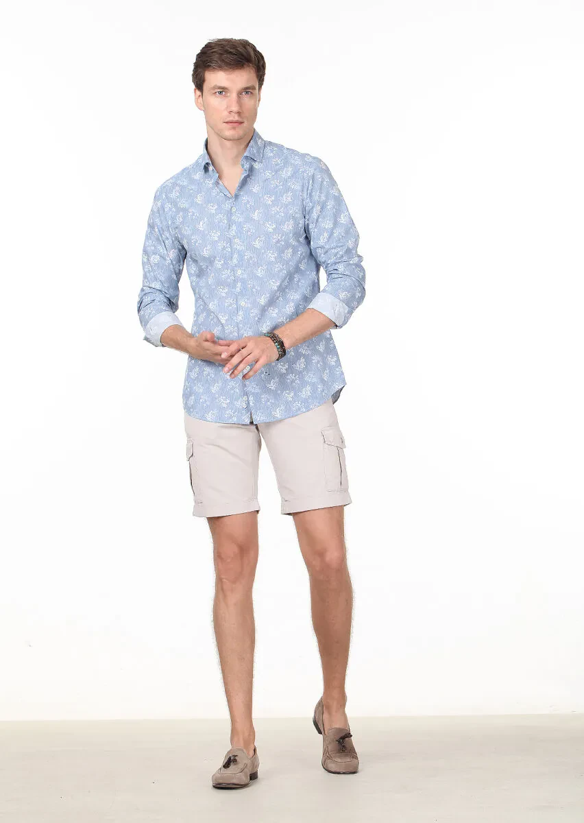 Mavi Baskılı Slim Fit Dokuma Casual %100 Pamuk Gömlek - 3