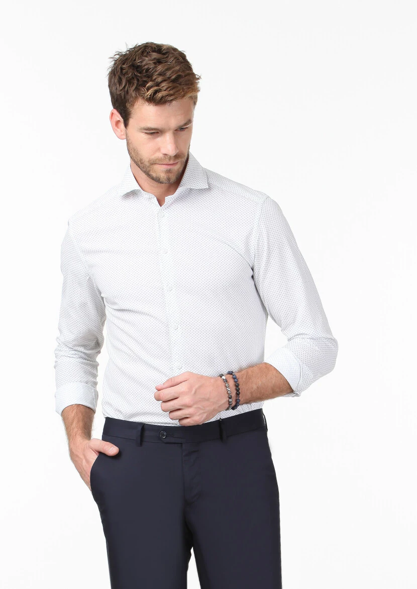 Mavi Baskılı Slim Fit Dokuma Casual Pamuk Karışımlı Gömlek - 1