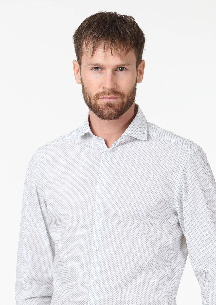 Mavi Baskılı Slim Fit Dokuma Casual Pamuk Karışımlı Gömlek - 3