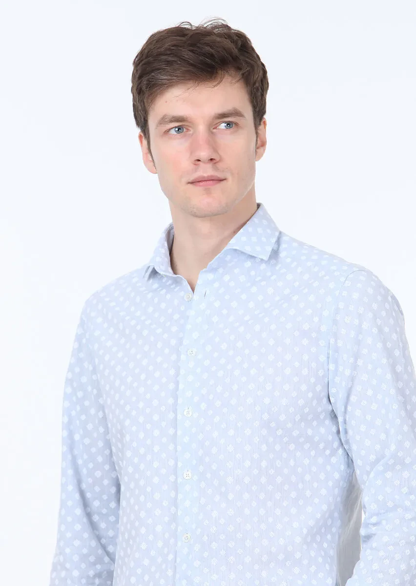 Mavi Baskılı Slim Fit Dokuma Casual Pamuk Karışımlı Gömlek - 3