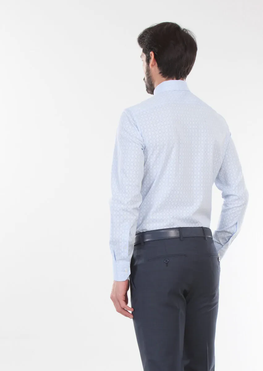 Mavi Baskılı Slim Fit Dokuma Klasik %100 Pamuk Gömlek - 2