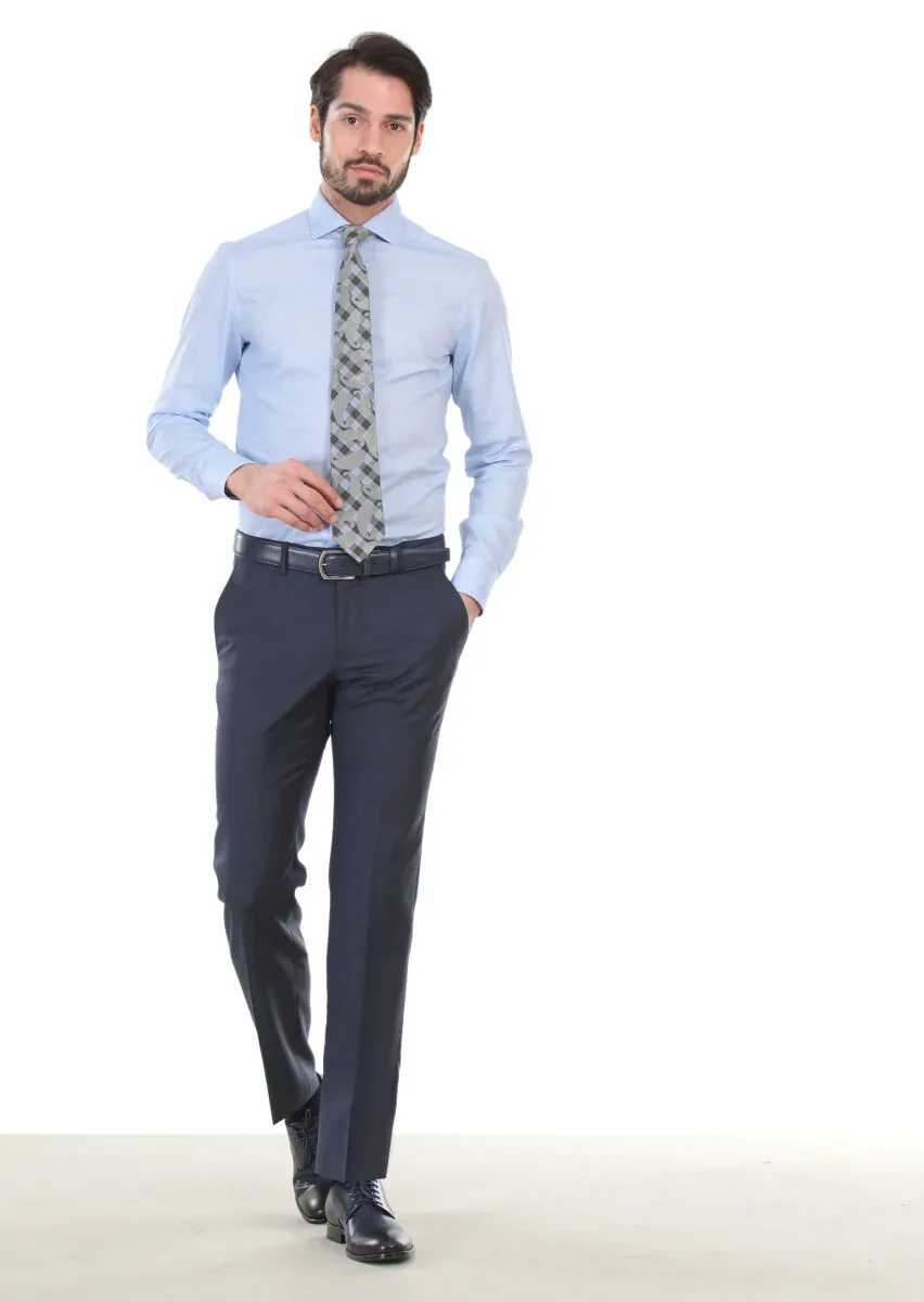 Mavi Baskılı Slim Fit Dokuma Klasik %100 Pamuk Gömlek - 1