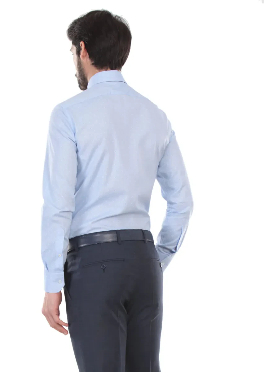 Mavi Baskılı Slim Fit Dokuma Klasik %100 Pamuk Gömlek - 2