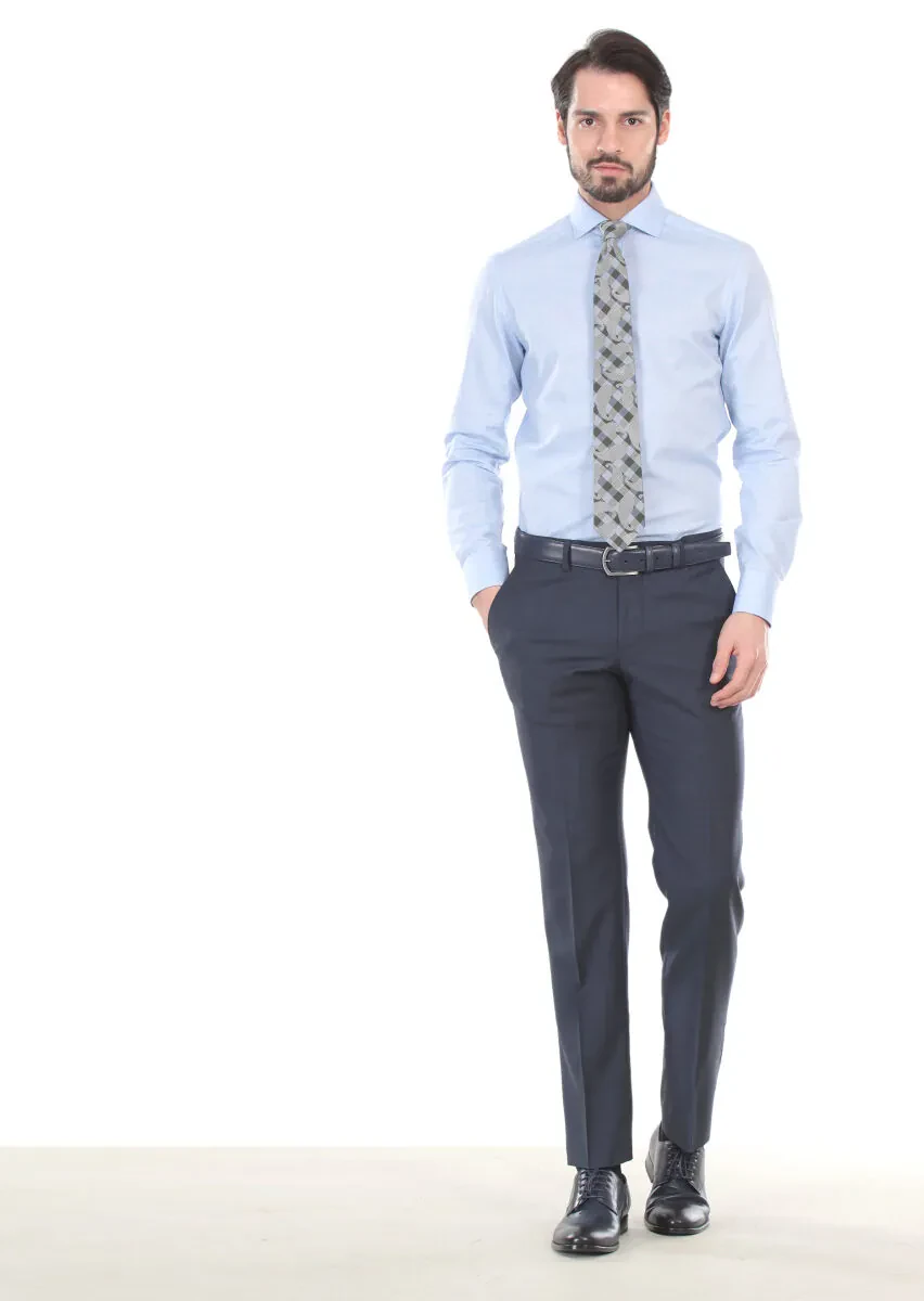 Mavi Baskılı Slim Fit Dokuma Klasik %100 Pamuk Gömlek - 3