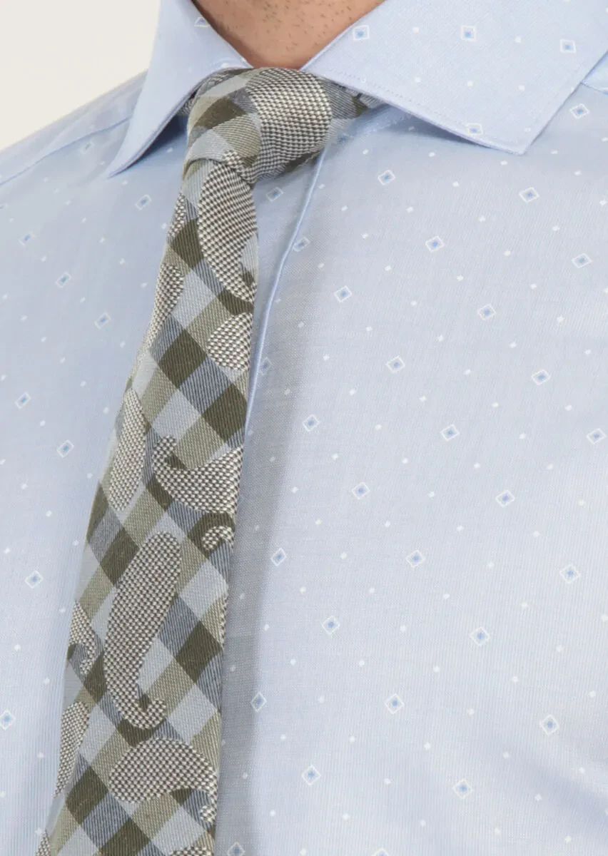 Mavi Baskılı Slim Fit Dokuma Klasik %100 Pamuk Gömlek - 5