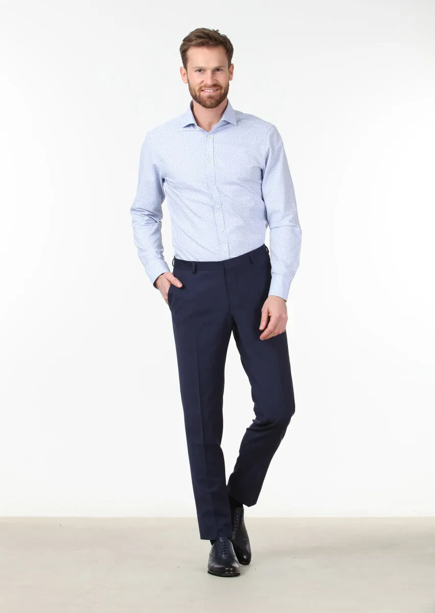 Mavi Baskılı Slim Fit Dokuma Klasik %100 Pamuk Gömlek - 2