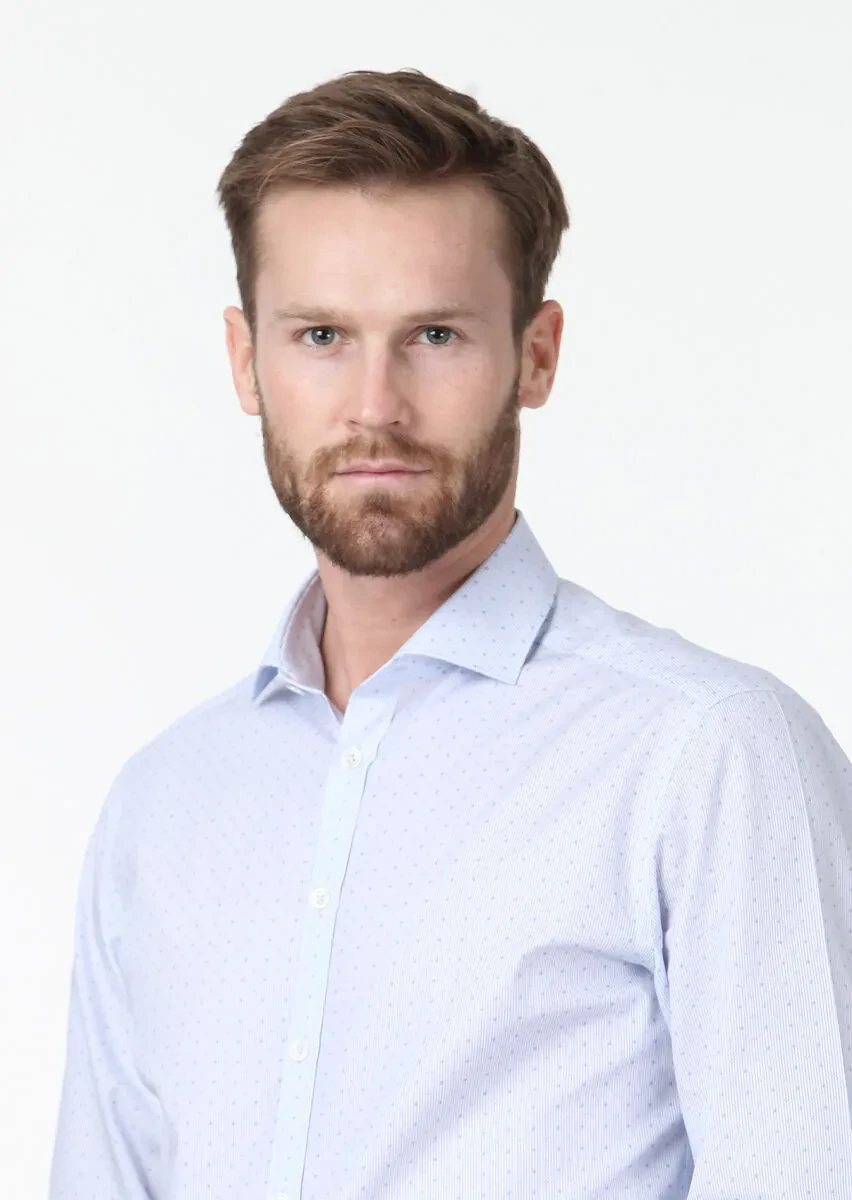 Mavi Baskılı Slim Fit Dokuma Klasik %100 Pamuk Gömlek - 3