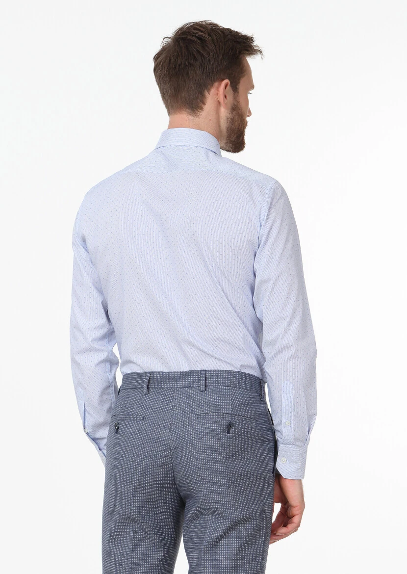 Mavi Baskılı Slim Fit Dokuma Klasik %100 Pamuk Gömlek - 4