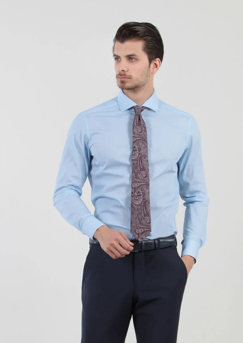 Mavi Baskılı Slim Fit Dokuma Klasik Pamuk Karışımlı Gömlek - 2