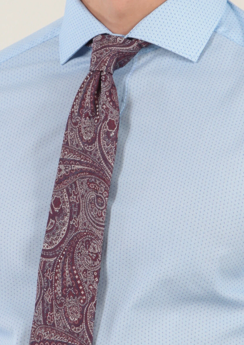 Mavi Baskılı Slim Fit Dokuma Klasik Pamuk Karışımlı Gömlek - 3