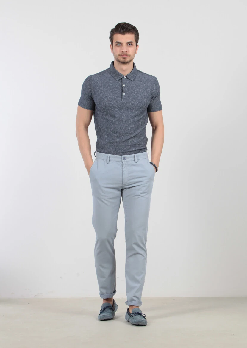 Mavi Çizgili Dokuma Regular Fit Casual %100 Pamuk Pantolon - 1