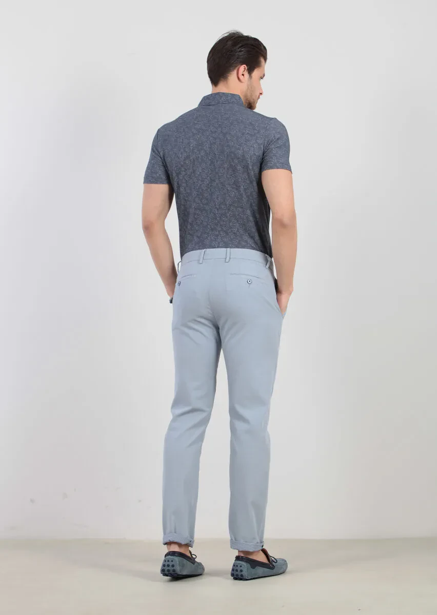 Mavi Çizgili Dokuma Regular Fit Casual %100 Pamuk Pantolon - 4