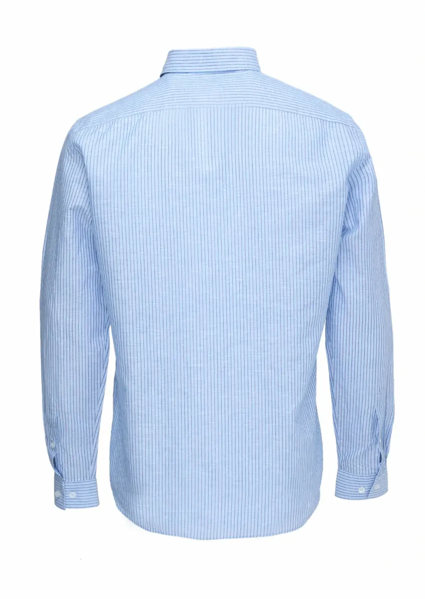 Mavi Çizgili Regular Fit Dokuma Casual Pamuk Karışımlı Gömlek - 5