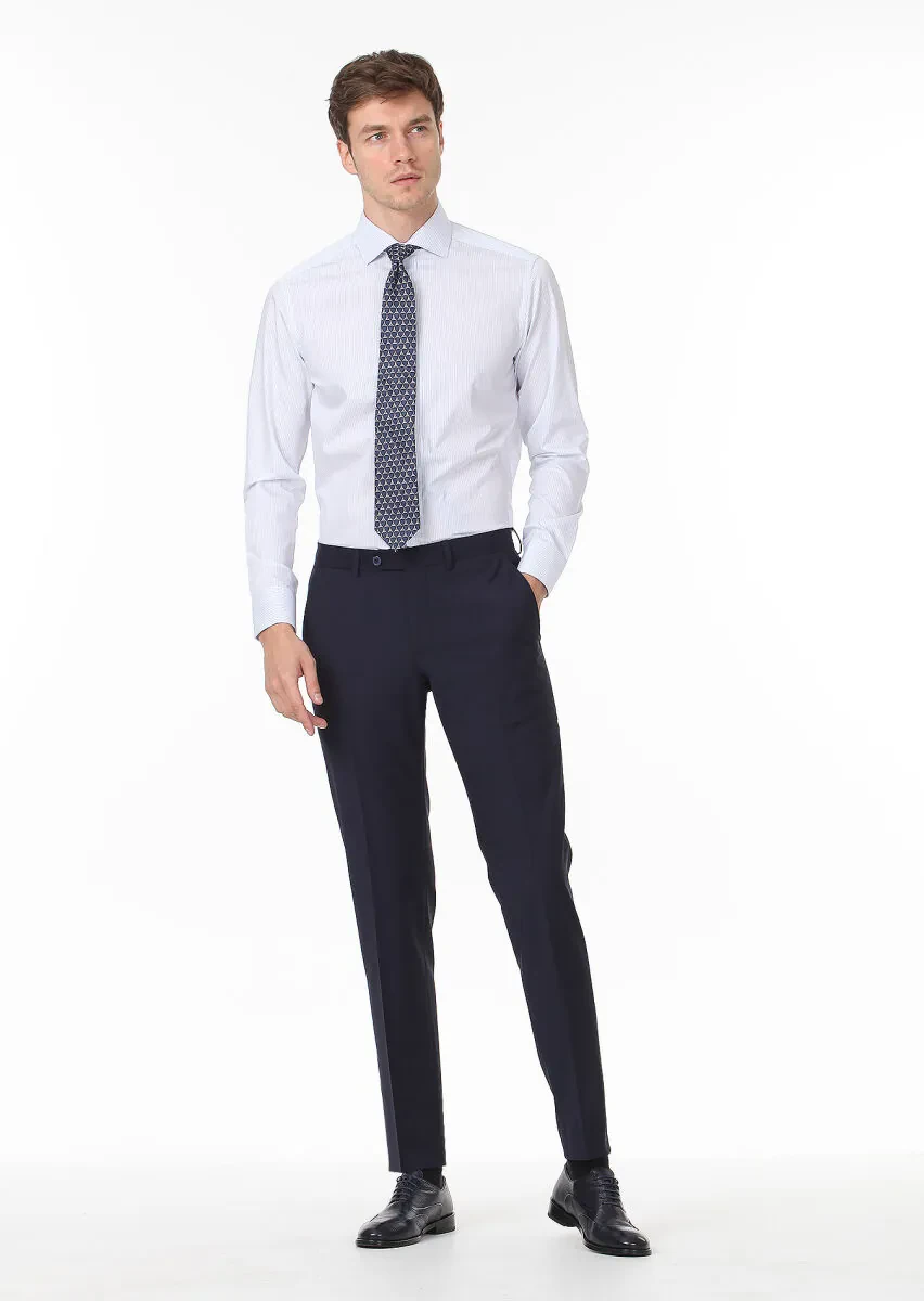 Mavi Çizgili Regular Fit Dokuma Klasik %100 Pamuk Gömlek - 3