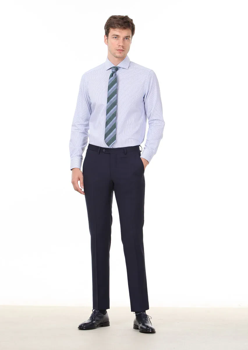 Mavi Çizgili Regular Fit Dokuma Klasik %100 Pamuk Gömlek - 3