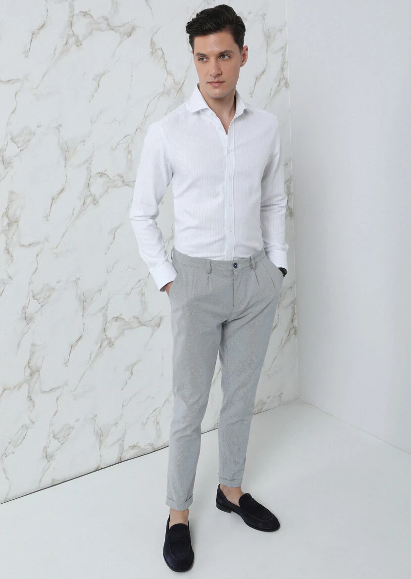 Mavi Çizgili Regular Fit Dokuma Klasik %100 Pamuk Gömlek - 2