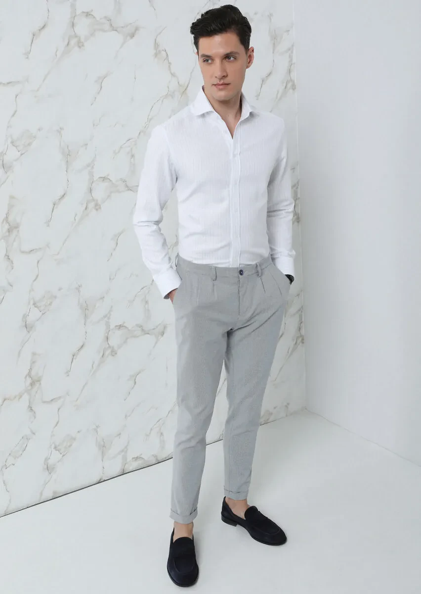 Mavi Çizgili Regular Fit Dokuma Klasik %100 Pamuk Gömlek - 2