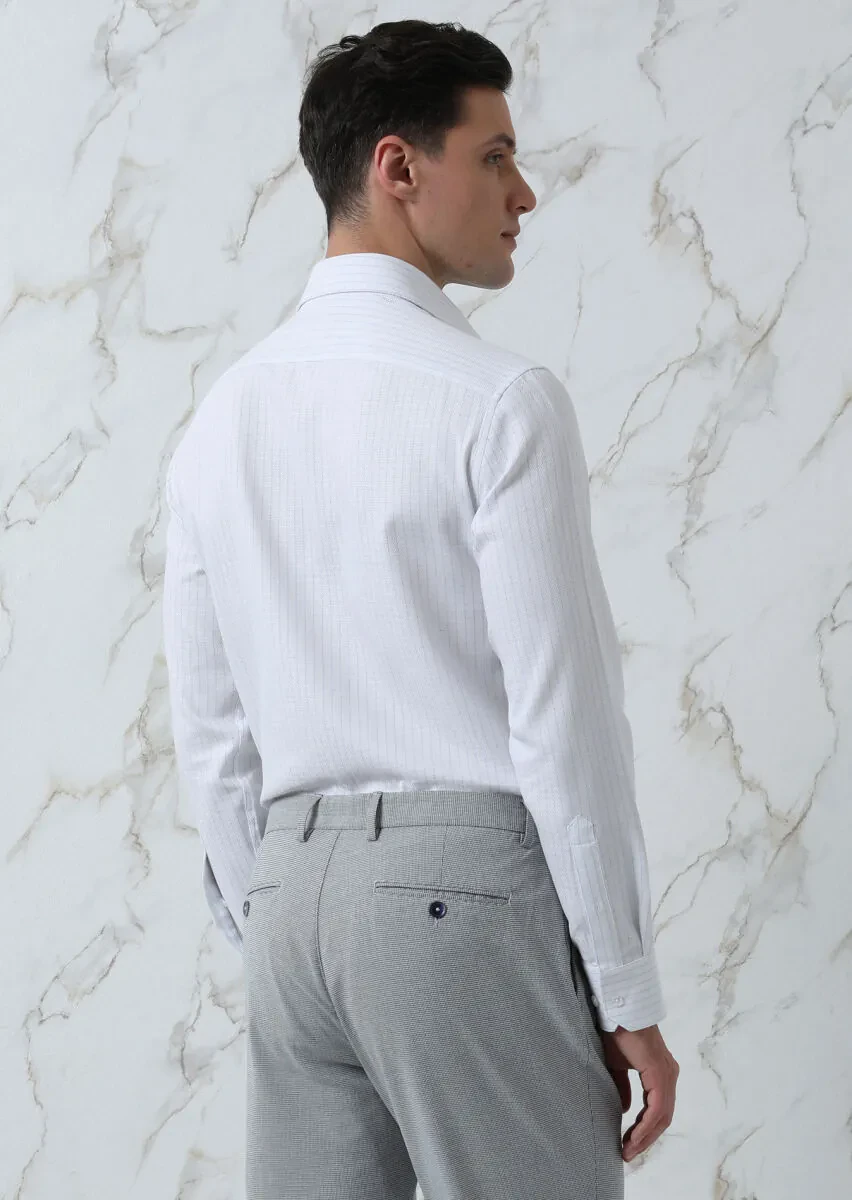 Mavi Çizgili Regular Fit Dokuma Klasik %100 Pamuk Gömlek - 5