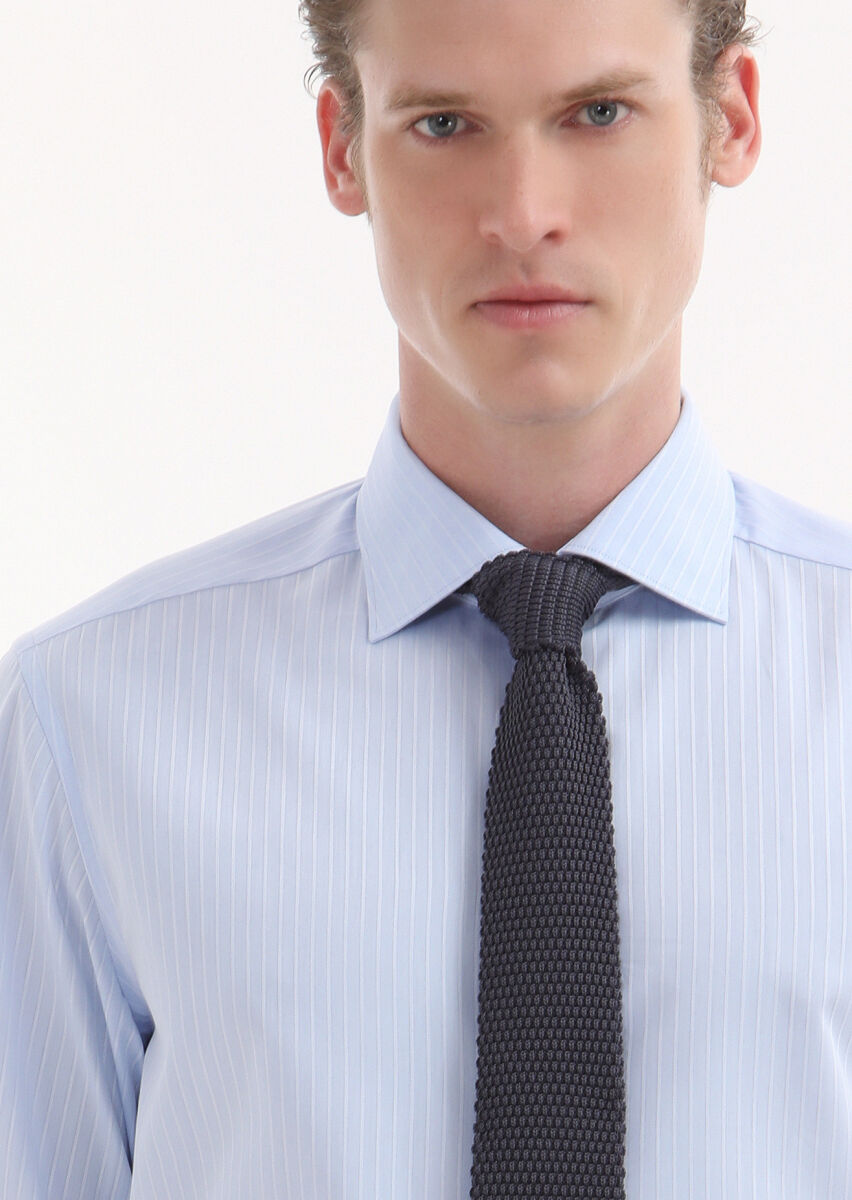 Mavi Çizgili Regular Fit Dokuma Klasik %100 Pamuk Gömlek - 3