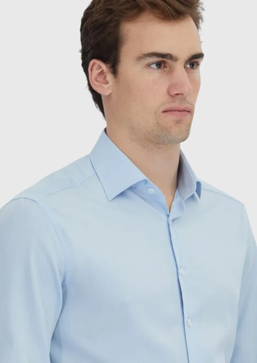 Mavi Çizgili Regular Fit Dokuma Klasik Pamuk Karışımlı Gömlek - 3