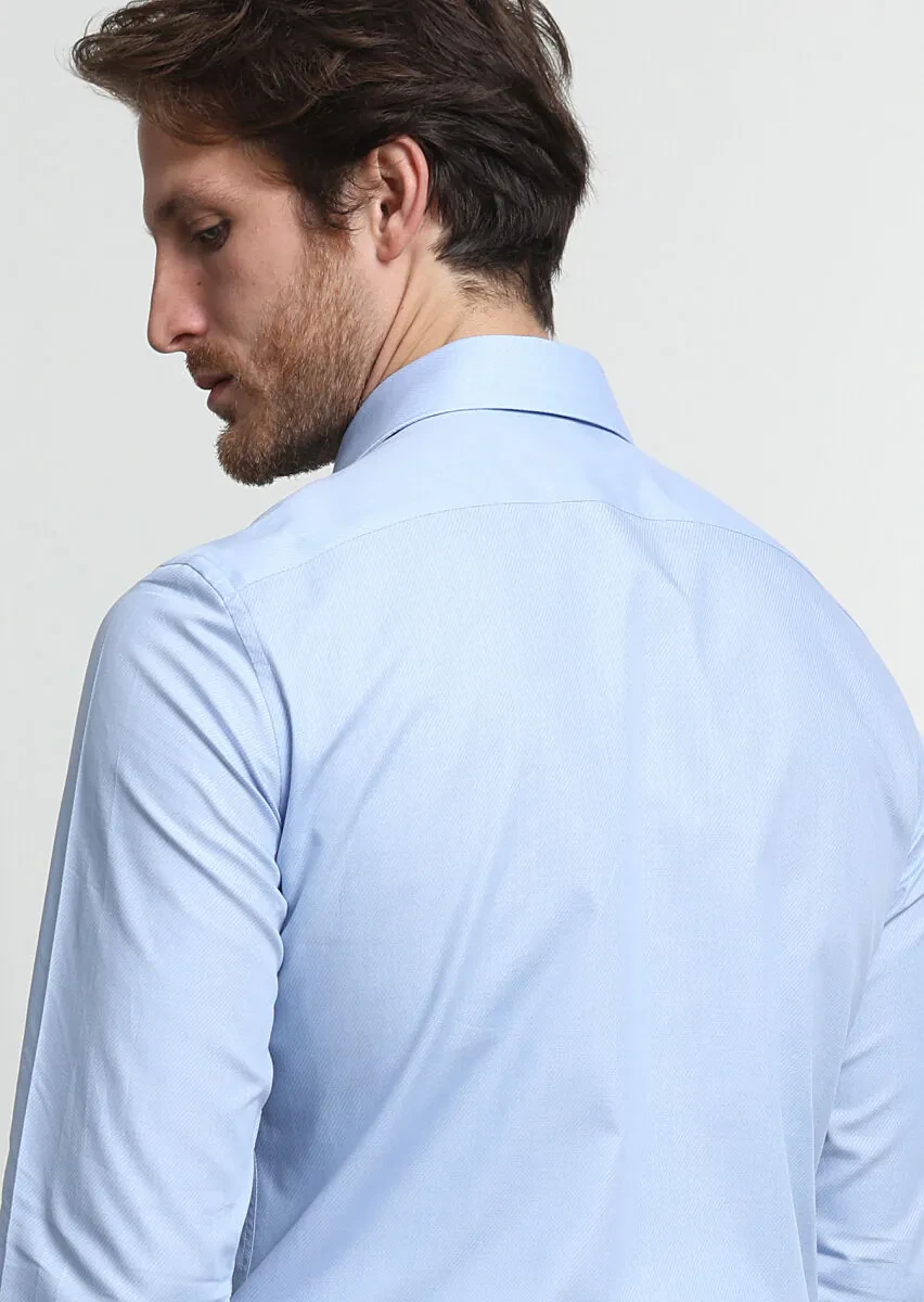Mavi Çizgili Slim Fit Dokuma Klasik %100 Pamuk Gömlek - 4