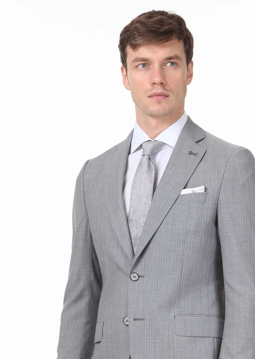 Mavi Çizgili Thin&taller Slim Fit %100 Yün Takım Elbise - 2