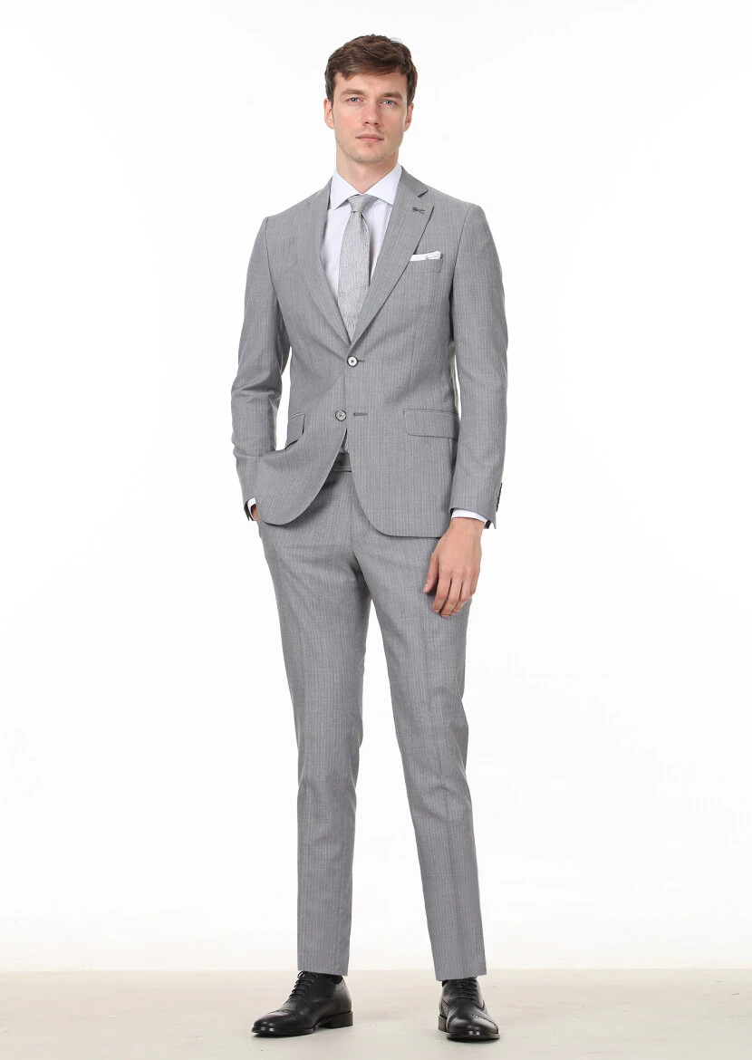 Mavi Çizgili Thin&taller Slim Fit %100 Yün Takım Elbise - 3