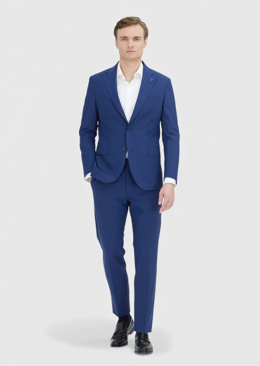 Mavi Çizgili Zeroweight Slim Fit Yün Karışımlı Takım Elbise - RAMSEY