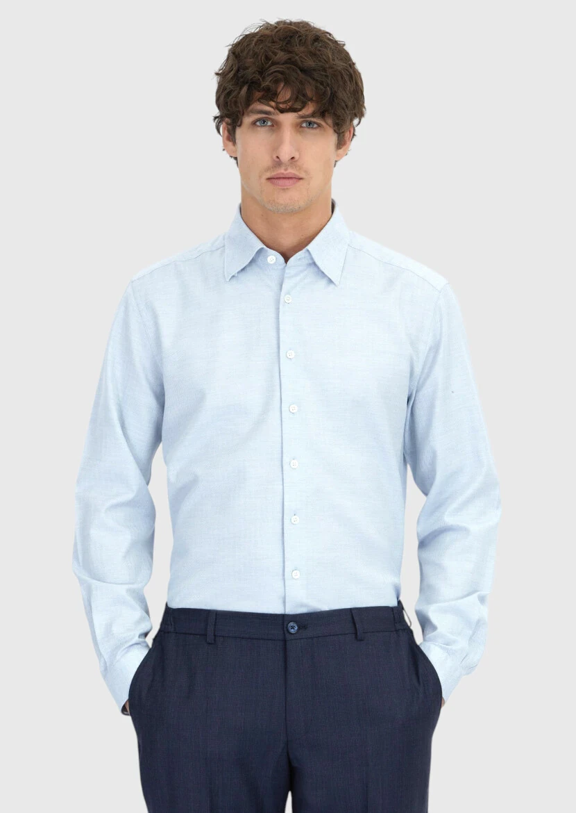 Mavi Desenli Casual Fit Dokuma Casual %100 Pamuk Gömlek - RAMSEY