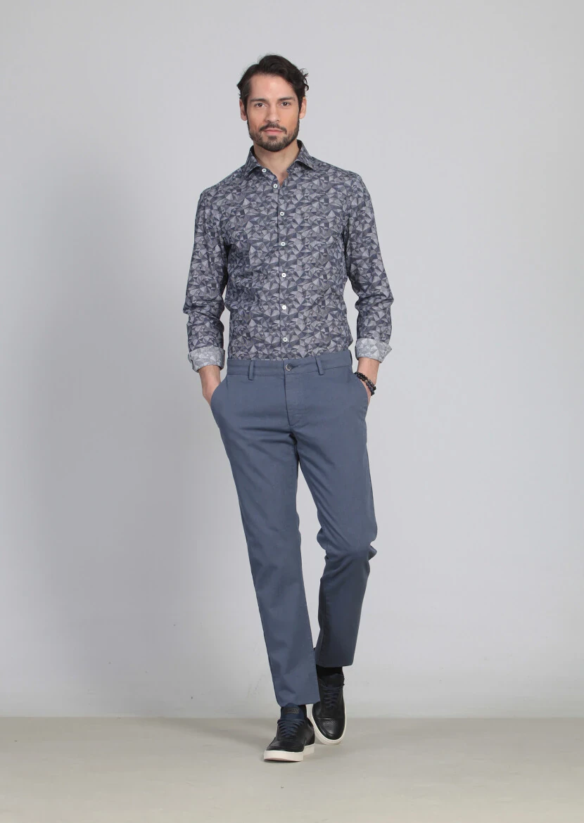 Mavi Desenli Dokuma Regular Fit Casual Pamuk Karışımlı Pantolon - 3