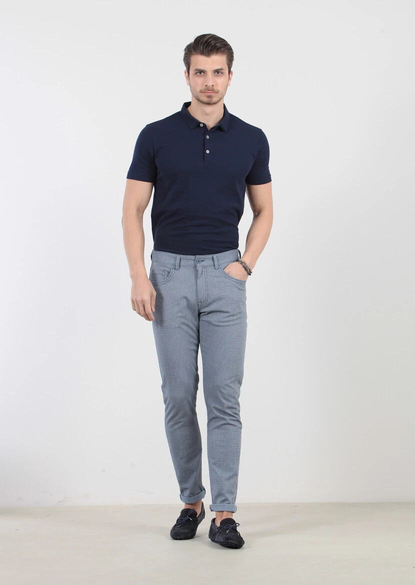 Mavi Desenli Dokuma Slim Fit Casual Pamuk Karışımlı Pantolon - 1