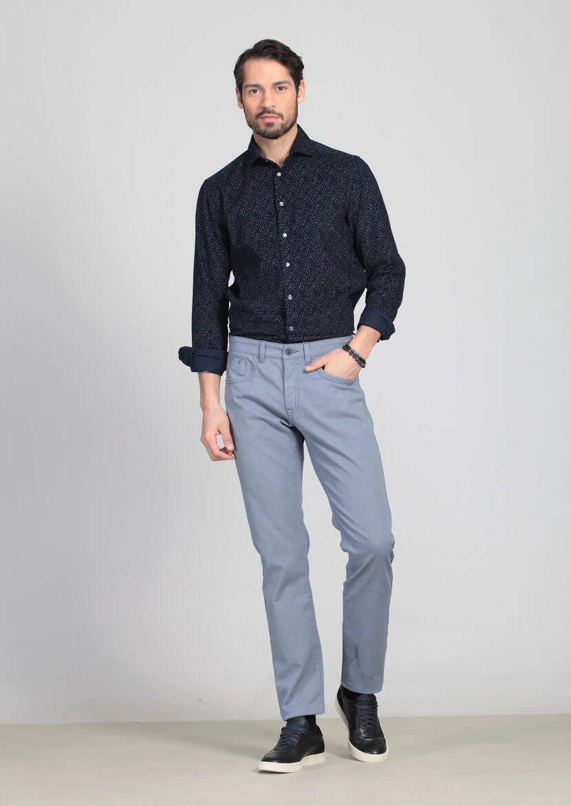 Mavi Desenli Dokuma Slim Fit Casual Pamuk Karışımlı Pantolon - 1