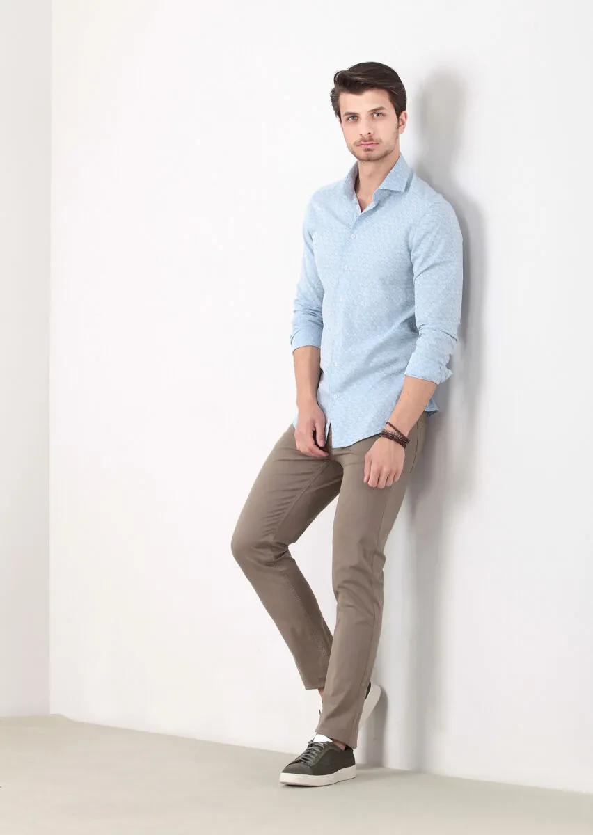 Mavi Desenli Fitted Fit Dokuma Casual %100 Pamuk Gömlek - 2