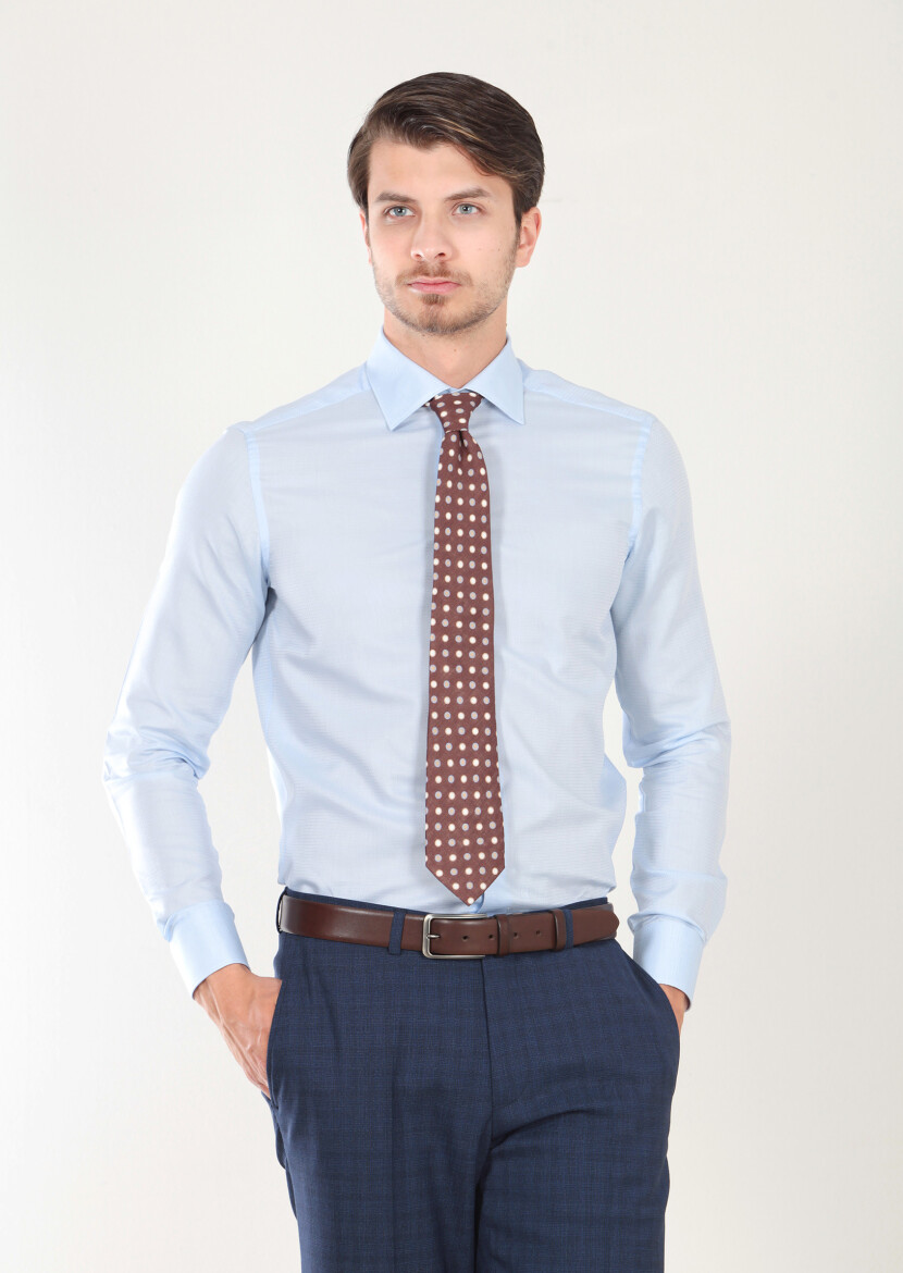 Mavi Desenli Regular Fit Dokuma Klasik %100 Pamuk Gömlek - 1