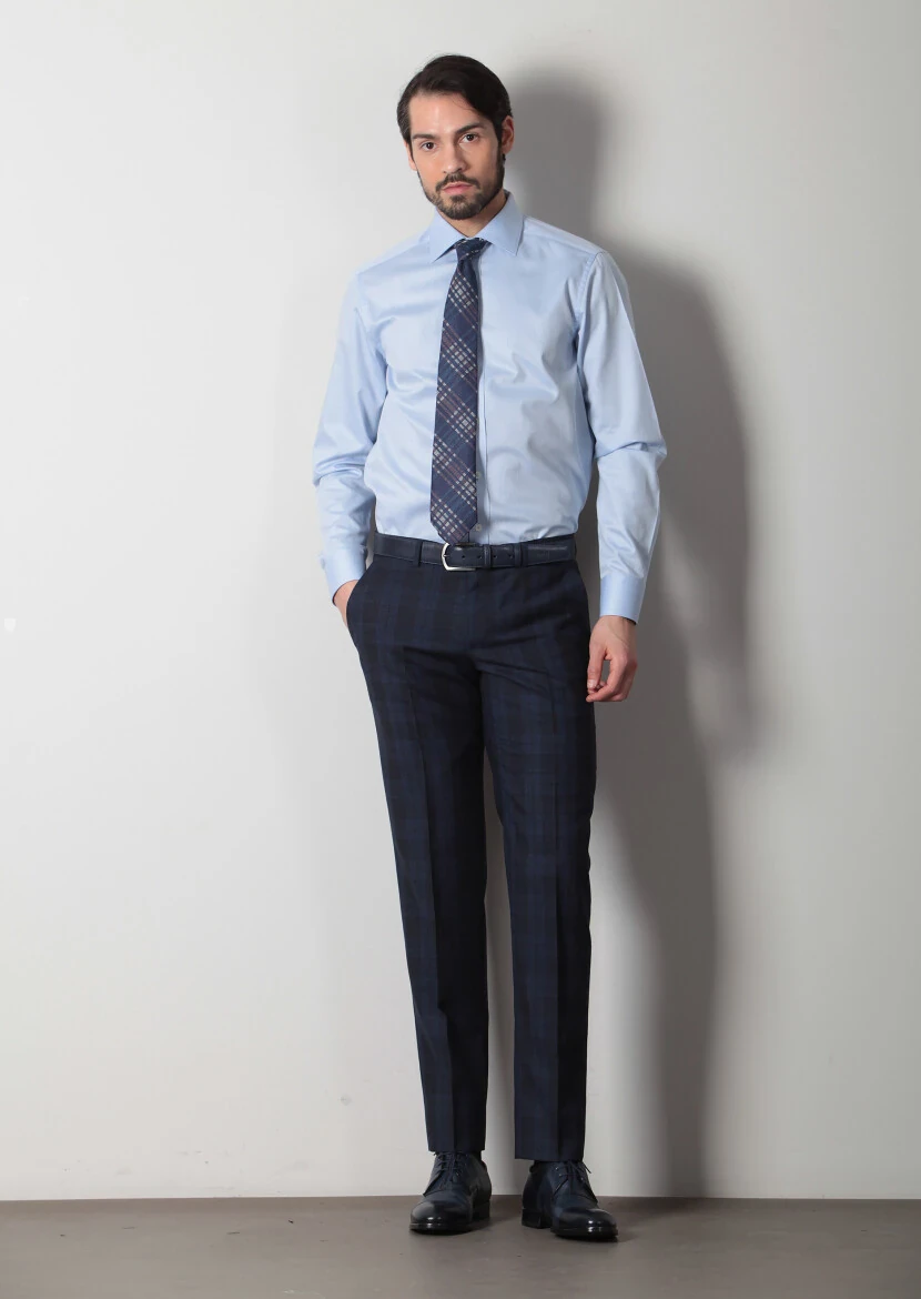 Mavi Desenli Regular Fit Dokuma Klasik %100 Pamuk Gömlek - 1