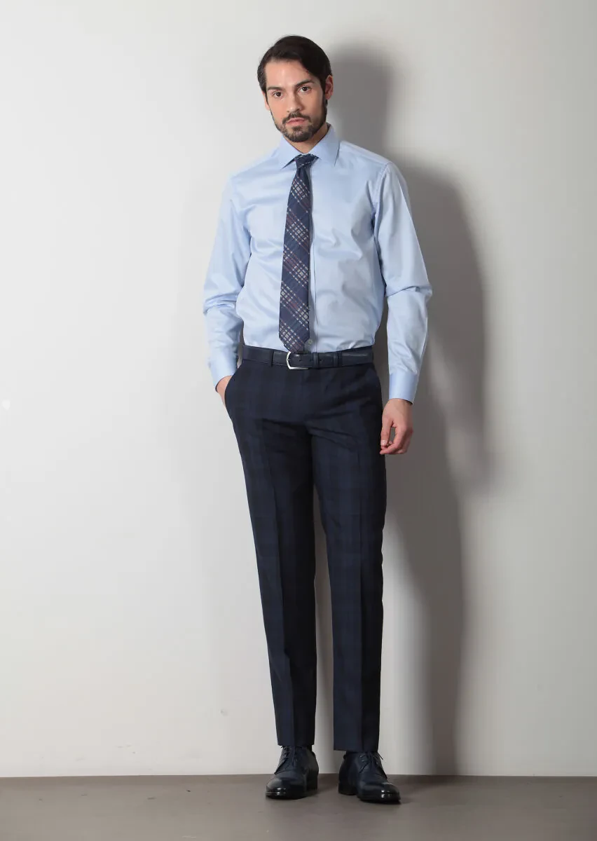 Mavi Desenli Regular Fit Dokuma Klasik %100 Pamuk Gömlek - 1